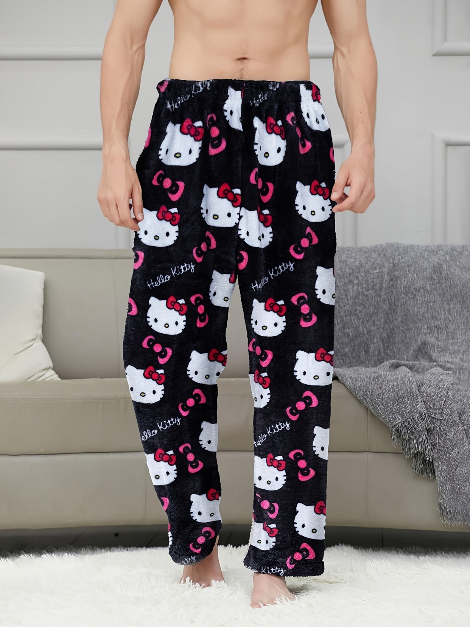 Hello Kitty Plush Pajama Pants – Cozy Cartoon Lounge Bottoms for Women&Men