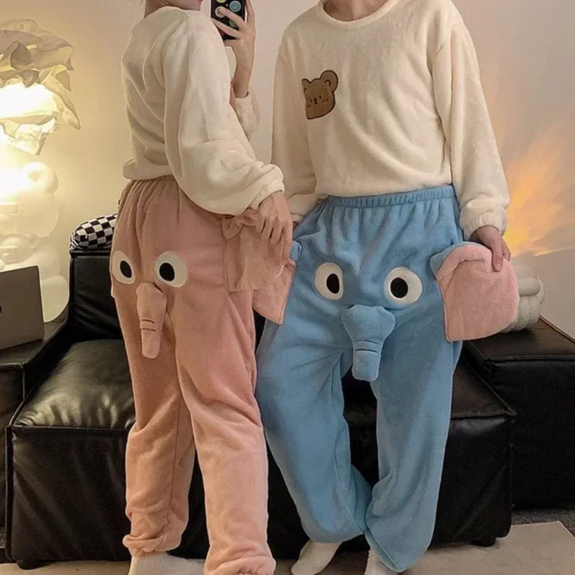 Elephant Plush Pajama Pants – Funny Animal Loungewear for Couples or Sleepovers