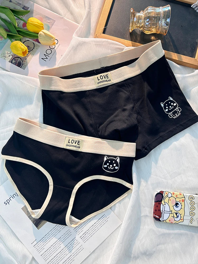 Cute Couple Underwear Set – Matching Cat Print Boxer & Briefs for Lovers