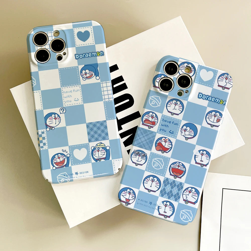 Doraemon Checkered Phone Case – Playful, Retro & Anime-Inspired