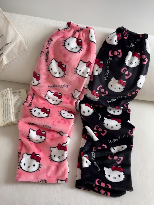 Hello Kitty Plush Pajama Pants – Cozy Cartoon Lounge Bottoms for Women&Men