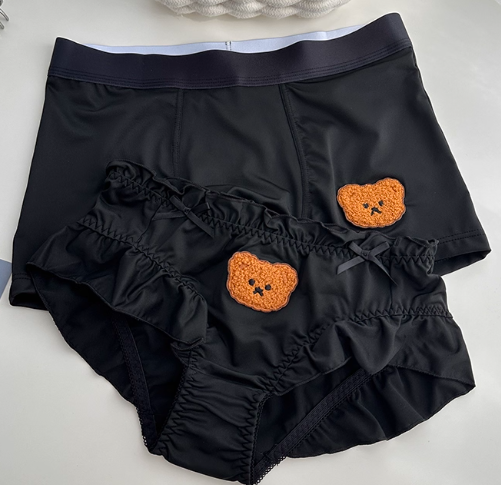 Cute Couple Underwear, Soft Bear Embroidery Design, Matching Women & Men Panties