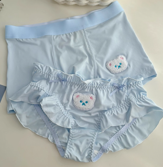 Cute Couple Underwear, Soft Bear Embroidery Design, Matching Women & Men Panties