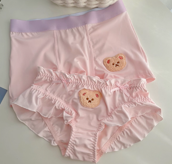 Cute Couple Underwear, Soft Bear Embroidery Design, Matching Women & Men Panties