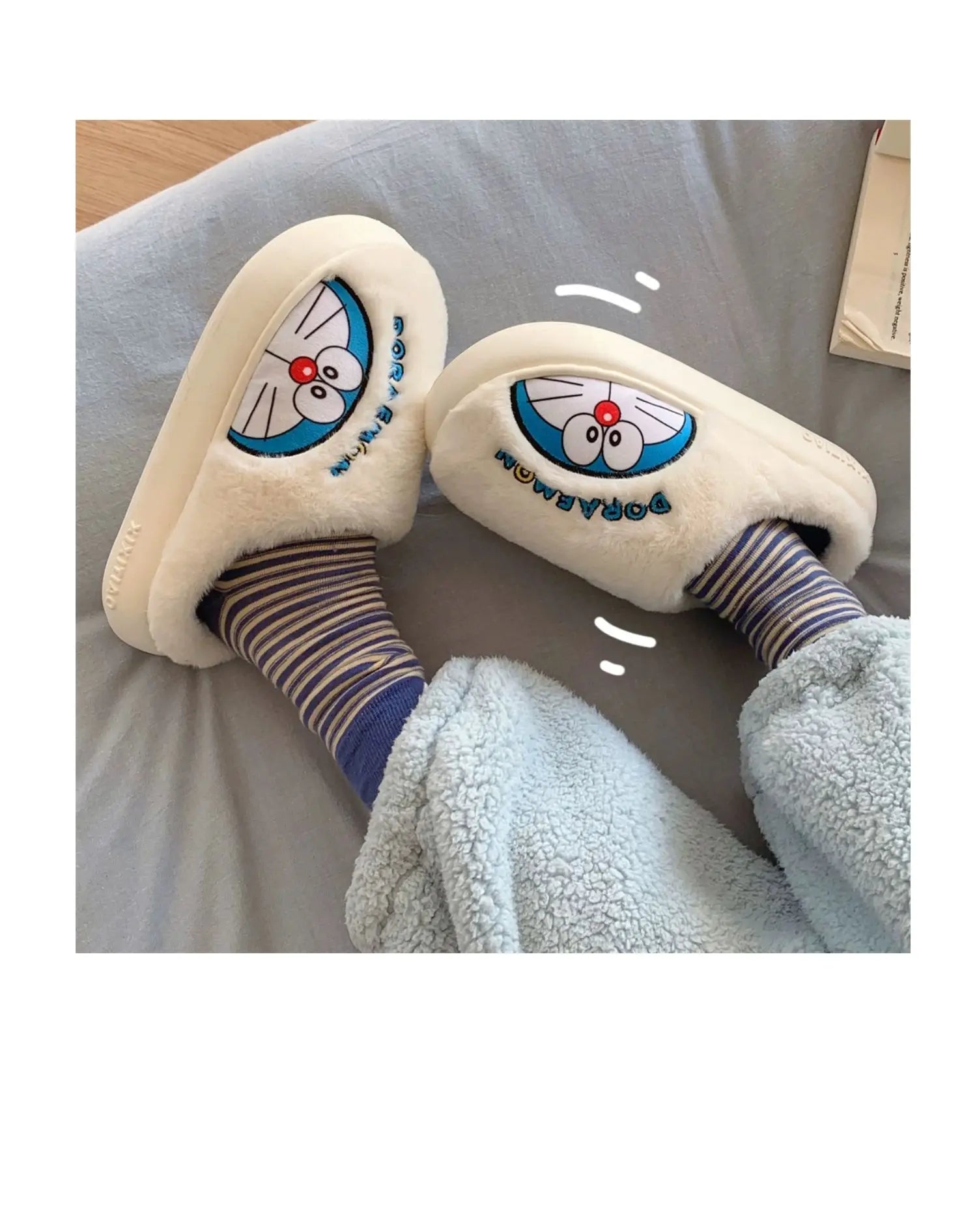 Fluffy Doraemon Slippers – Cozy Indoor Winter Shoes for Women & Men