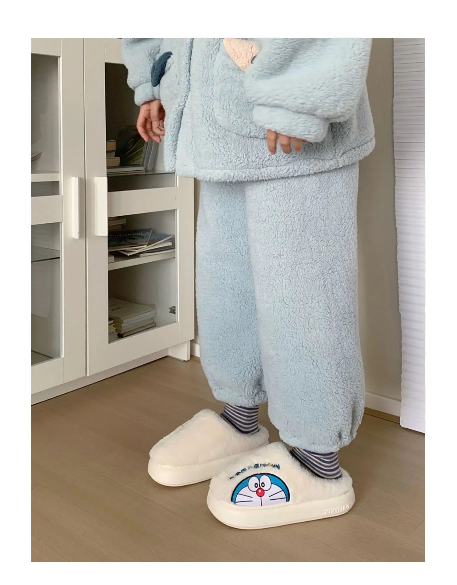 Fluffy Doraemon Slippers – Cozy Indoor Winter Shoes for Women & Men