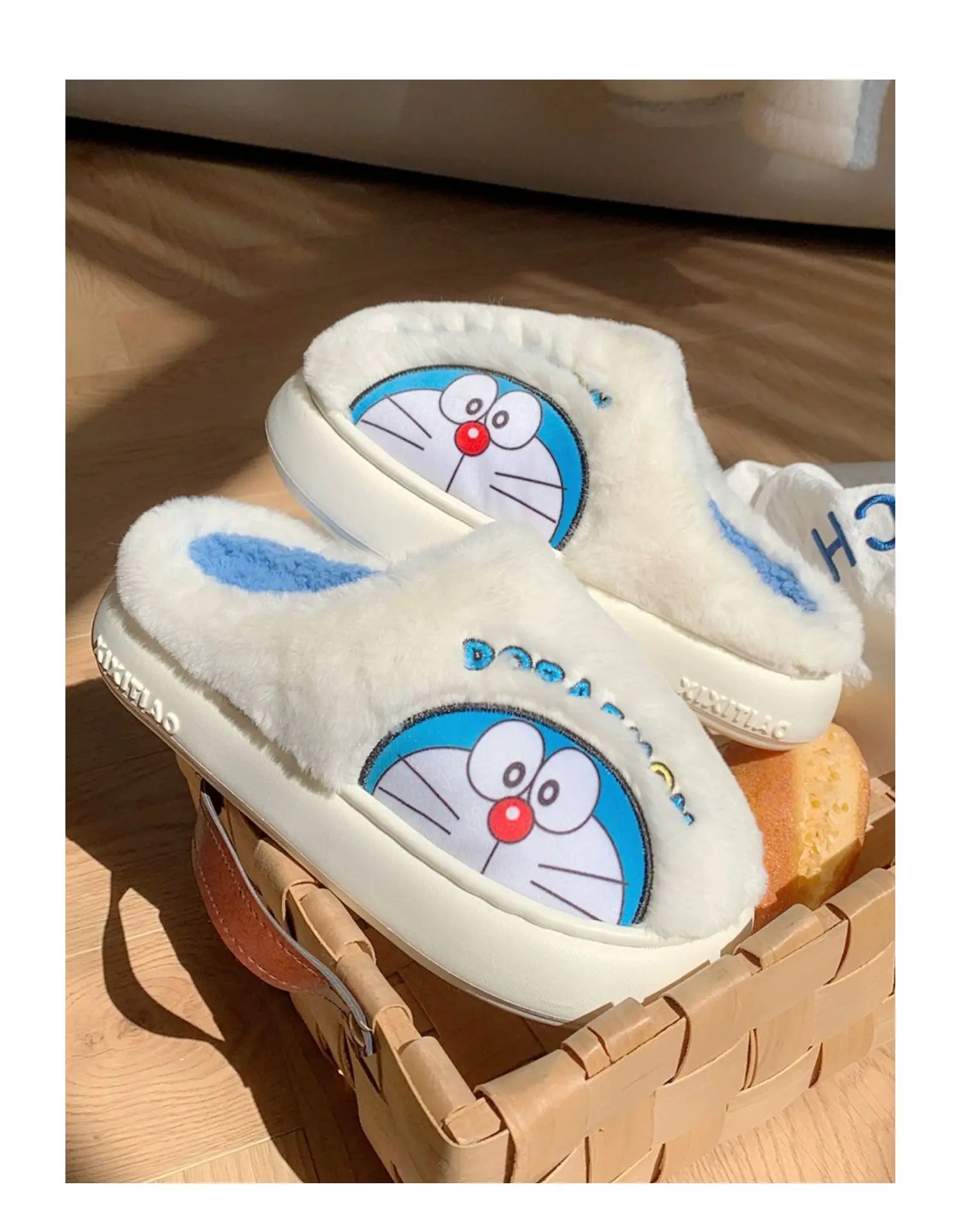 Fluffy Doraemon Slippers – Cozy Indoor Winter Shoes for Women & Men