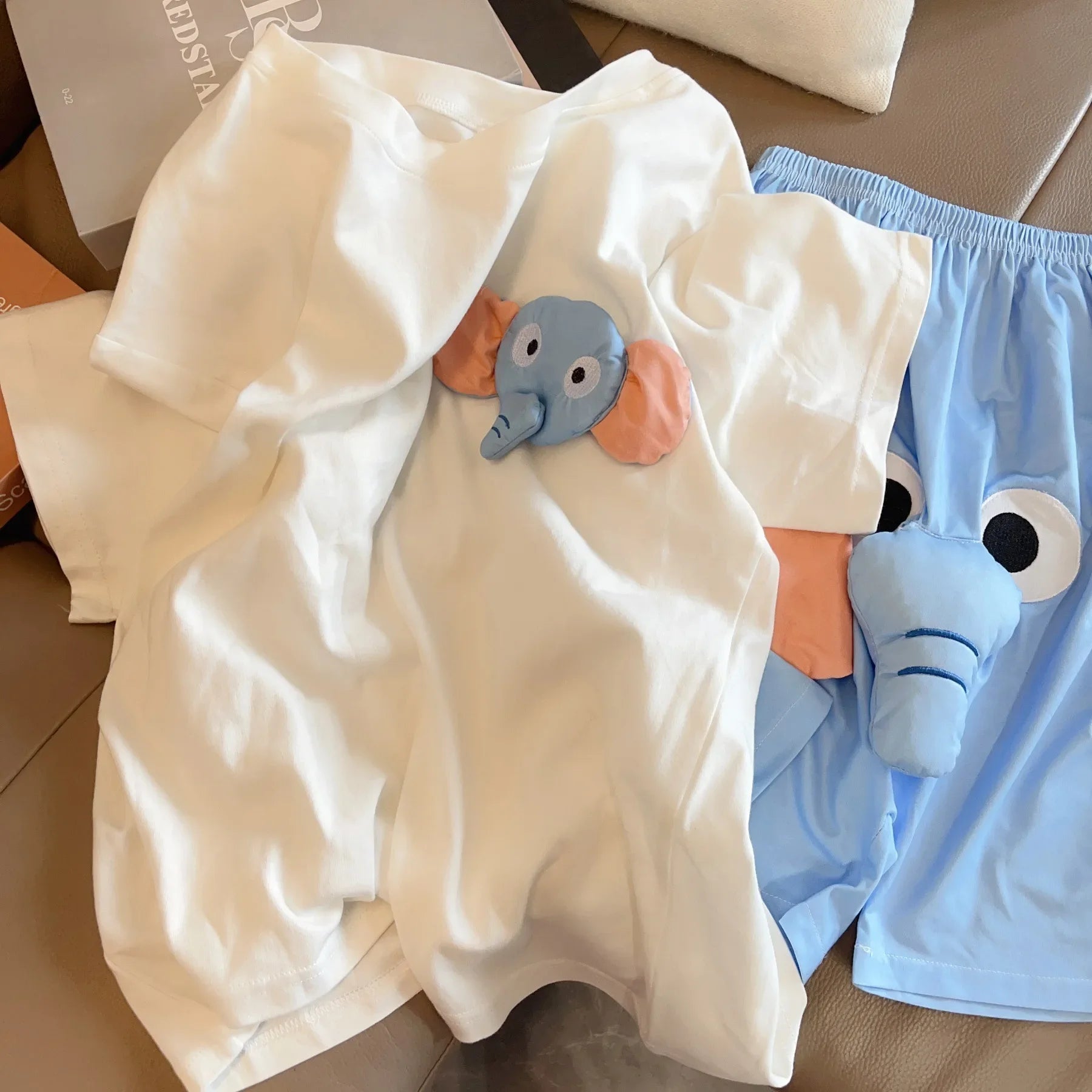 Matching Elephant Couple Pajama Set – Cute 3D Cartoon Loungewear for Lovers