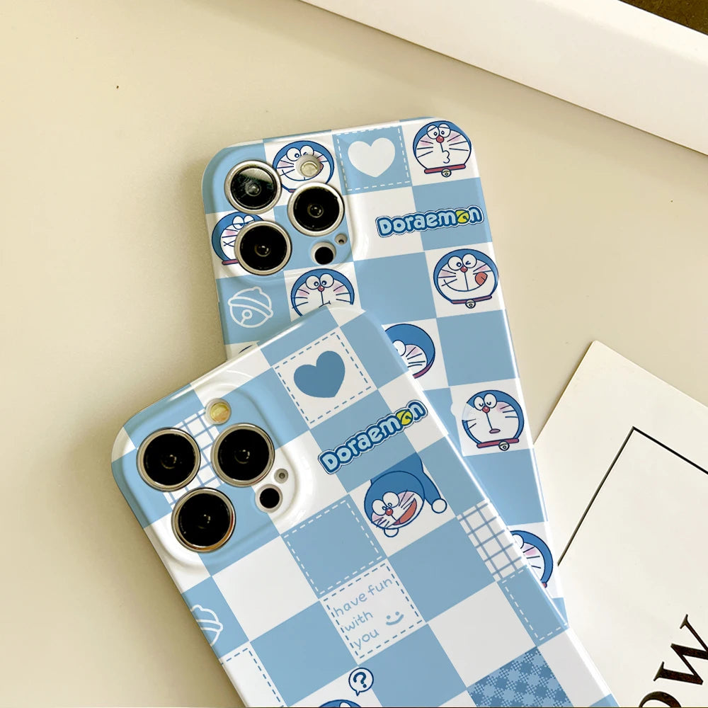 Doraemon Checkered Phone Case – Playful, Retro & Anime-Inspired