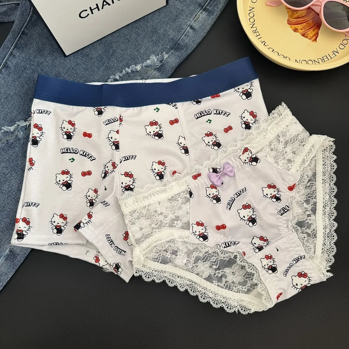 Hello Kitty Matching Underwear Set, Lace Detail & Playful Couple Style