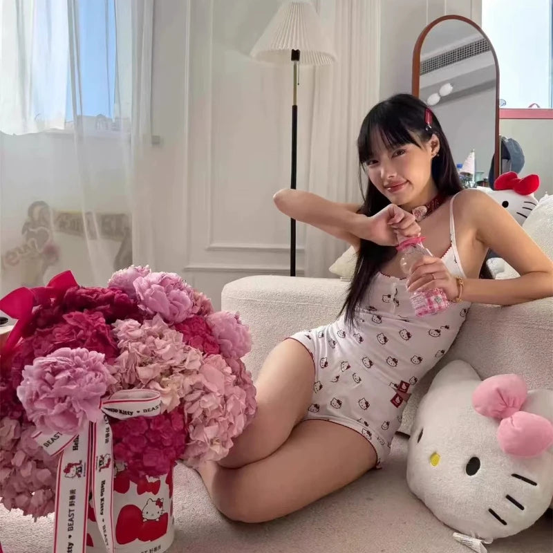 Cute Hello Kitty-Inspired Pajama Set – Kawaii Camisole & Shorts Loungewear for Women