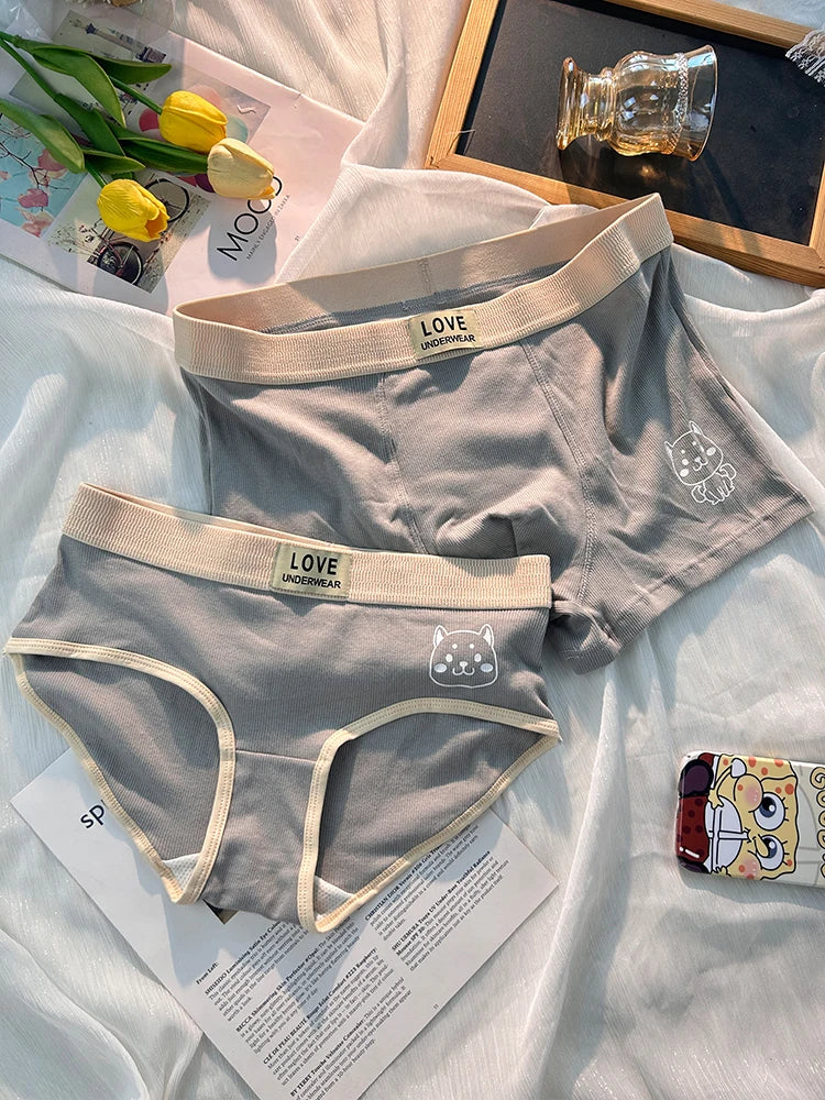 Cute Couple Underwear Set – Matching Cat Print Boxer & Briefs for Lovers