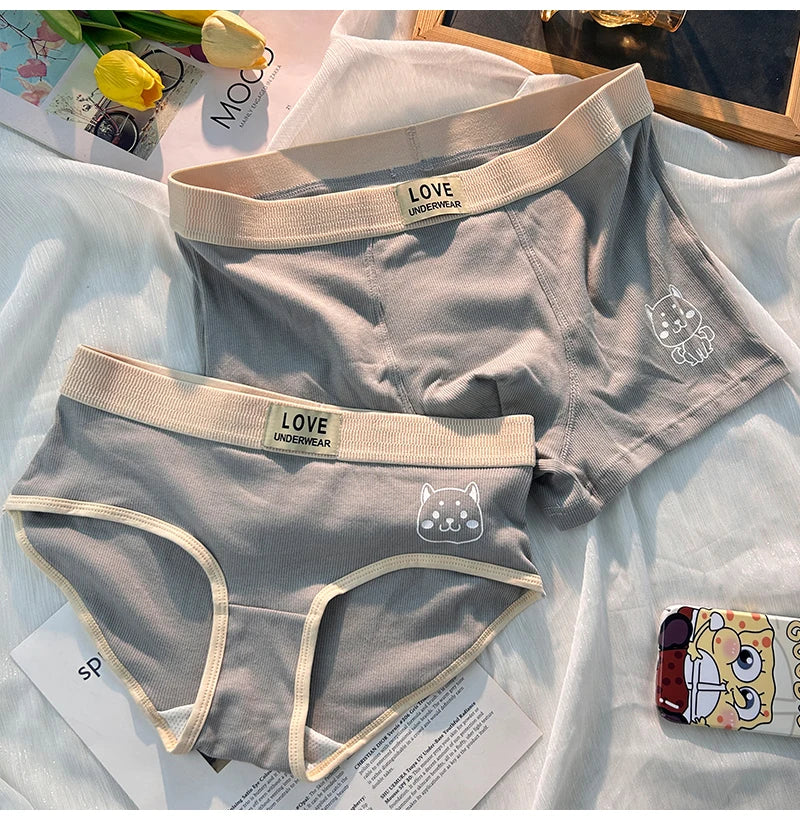 Cute Couple Underwear Set – Matching Cat Print Boxer & Briefs for Lovers