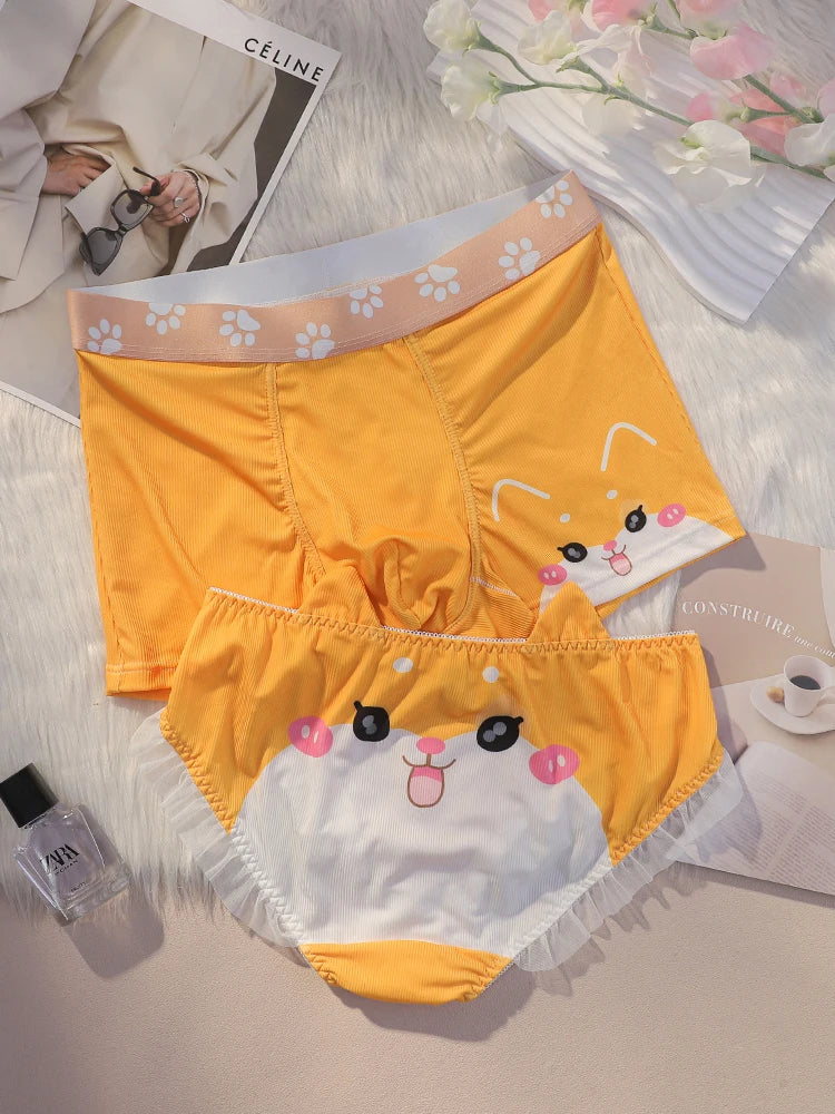 Couple Matching Underwear Set – Playful Animal Face Design & Coordinated Style