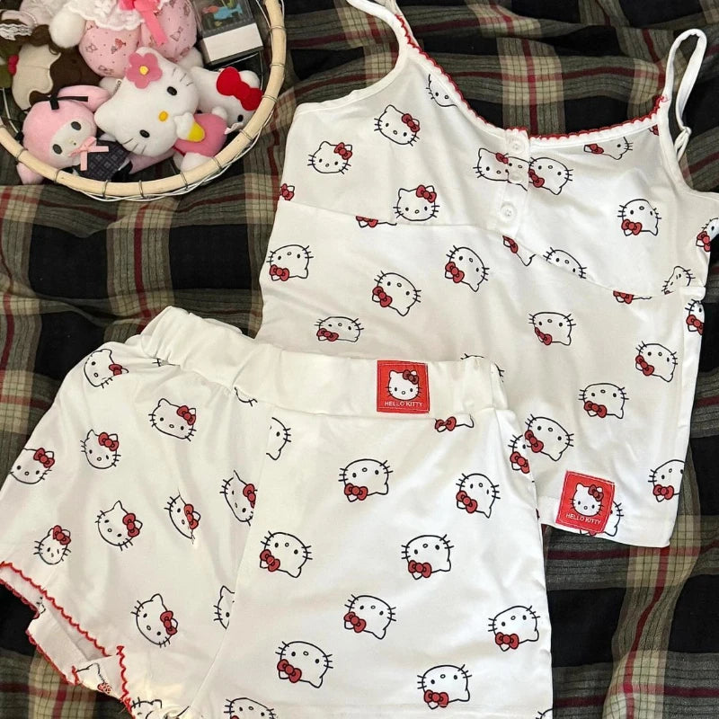 Cute Hello Kitty-Inspired Pajama Set – Kawaii Camisole & Shorts Loungewear for Women