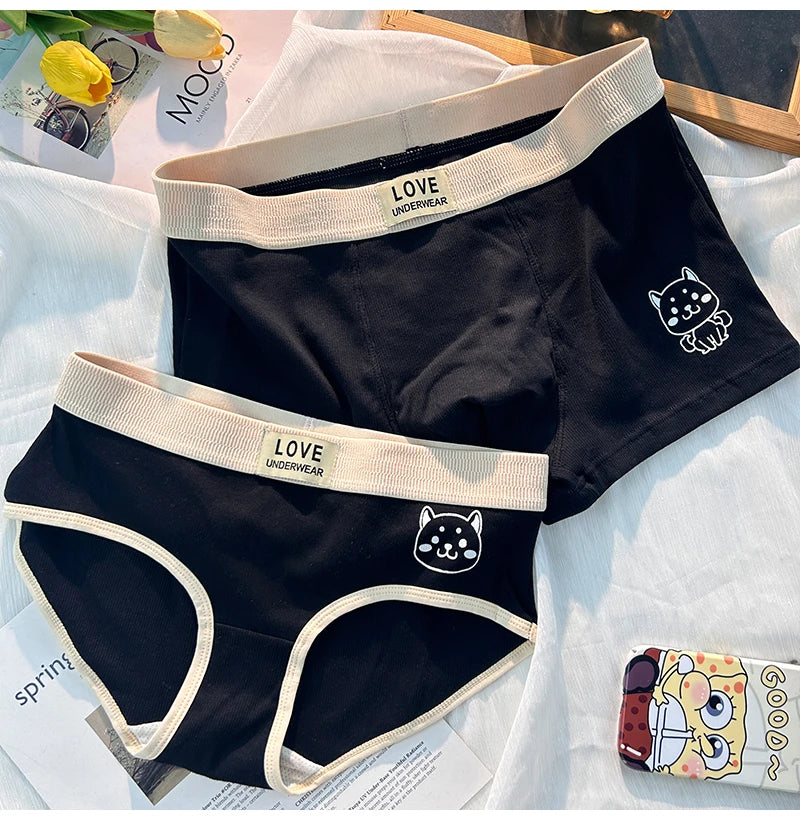 Cute Couple Underwear Set – Matching Cat Print Boxer & Briefs for Lovers