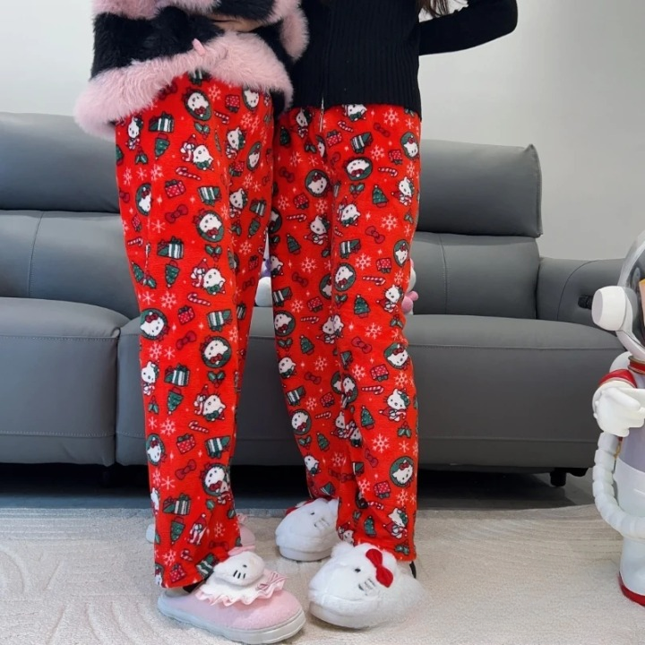Hello Kitty Plush Pajama Pants – Cozy Cartoon Lounge Bottoms for Women&Men