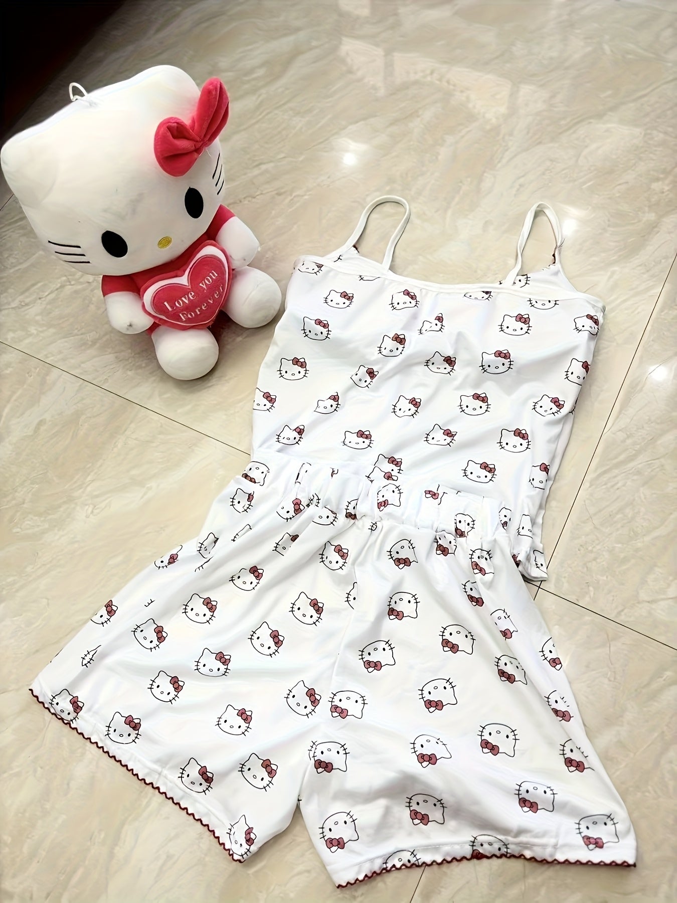 Cute Hello Kitty-Inspired Pajama Set – Kawaii Camisole & Shorts Loungewear for Women