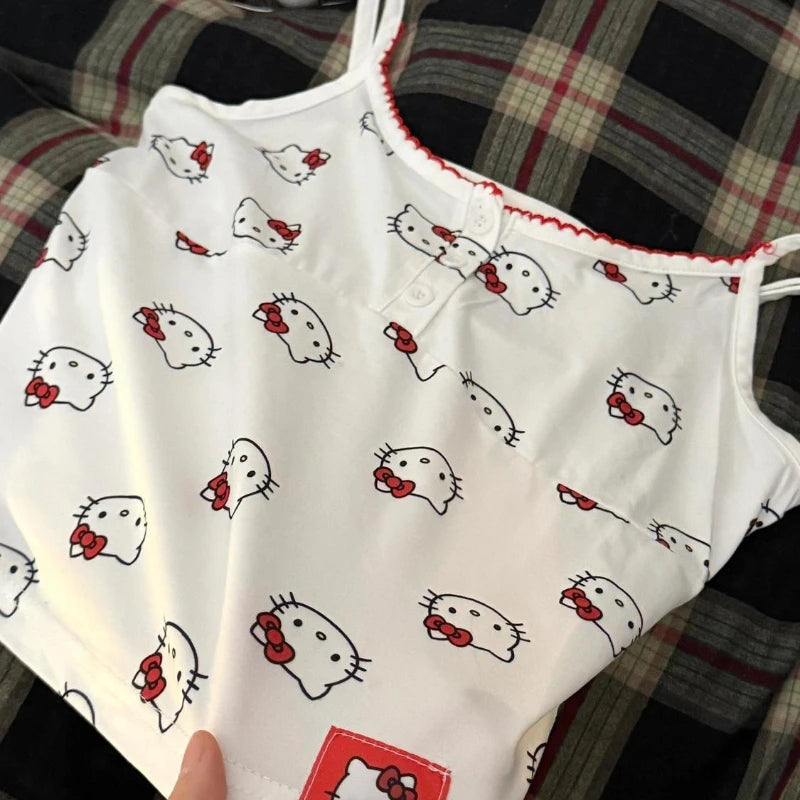 Cute Hello Kitty-Inspired Pajama Set – Kawaii Camisole & Shorts Loungewear for Women