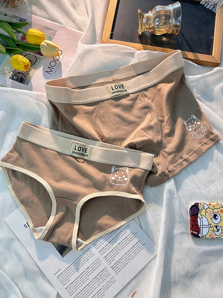 Cute Couple Underwear Set – Matching Cat Print Boxer & Briefs for Lovers