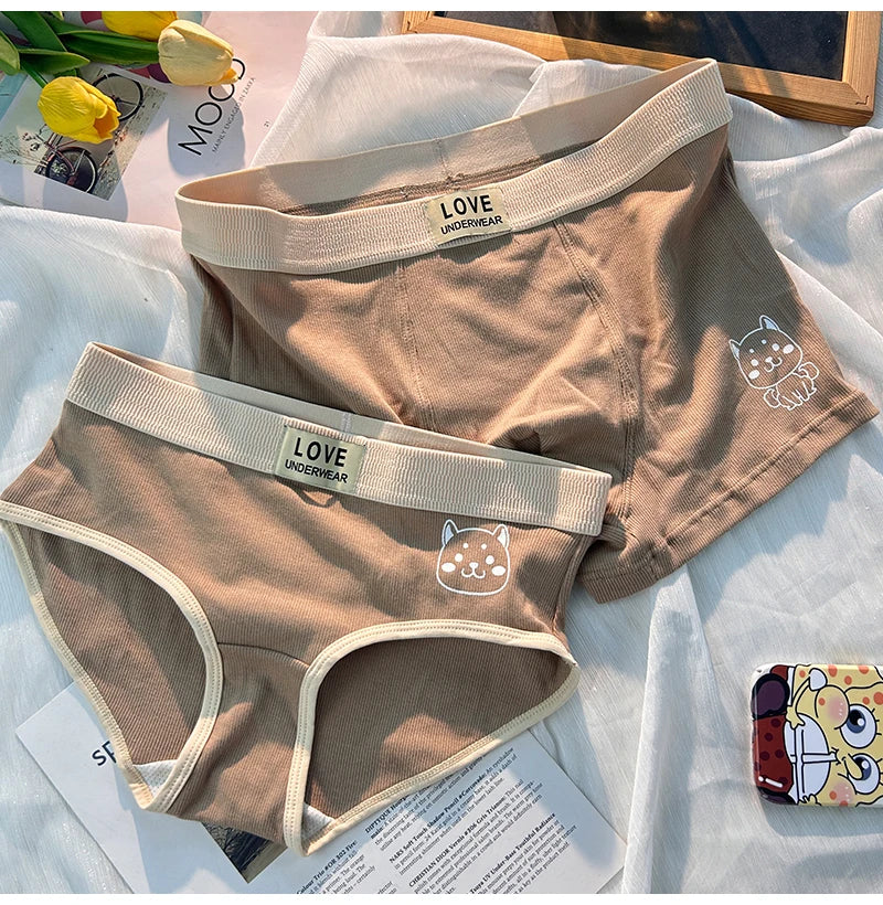 Cute Couple Underwear Set – Matching Cat Print Boxer & Briefs for Lovers