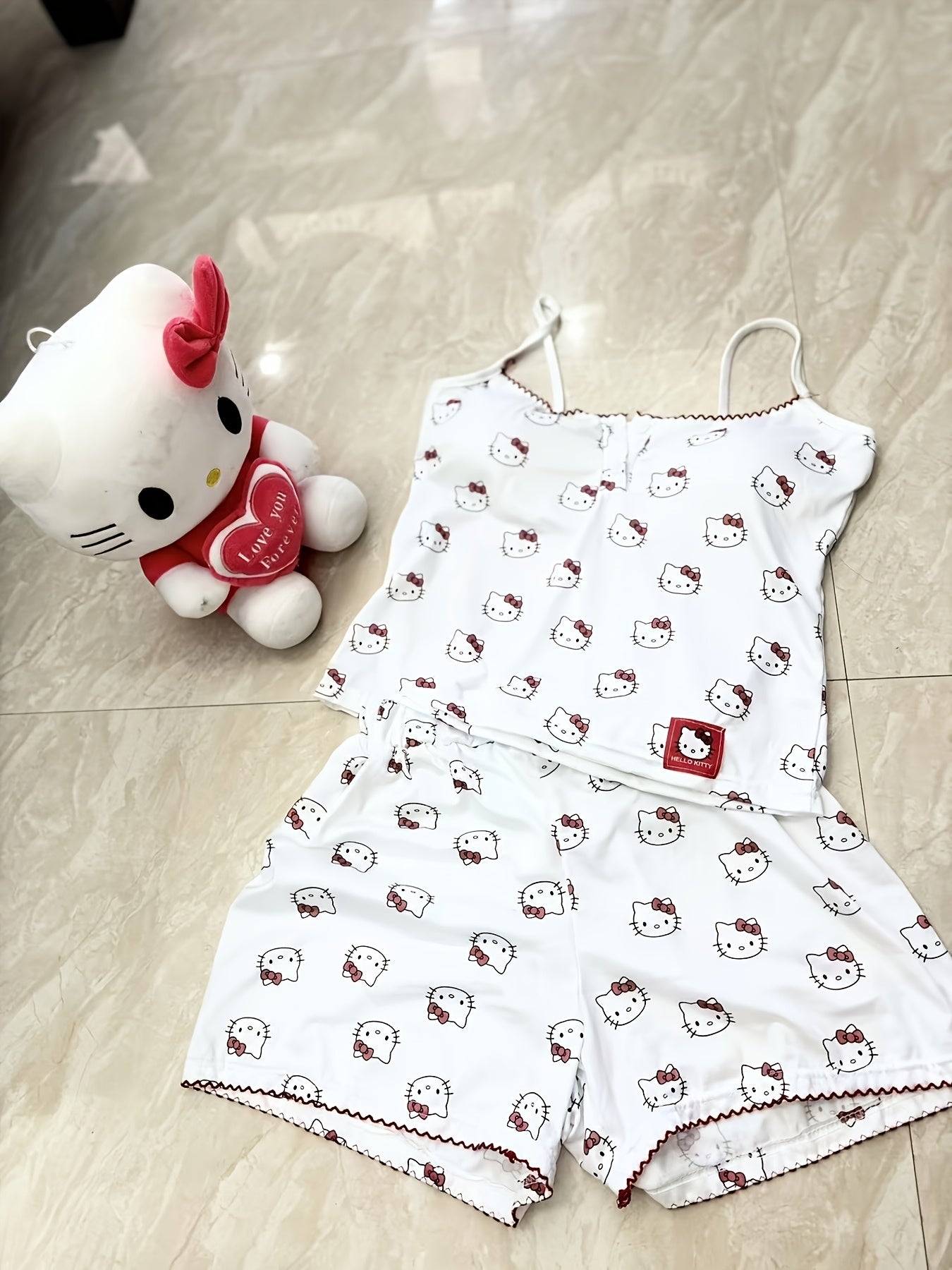 Cute Hello Kitty-Inspired Pajama Set – Kawaii Camisole & Shorts Loungewear for Women