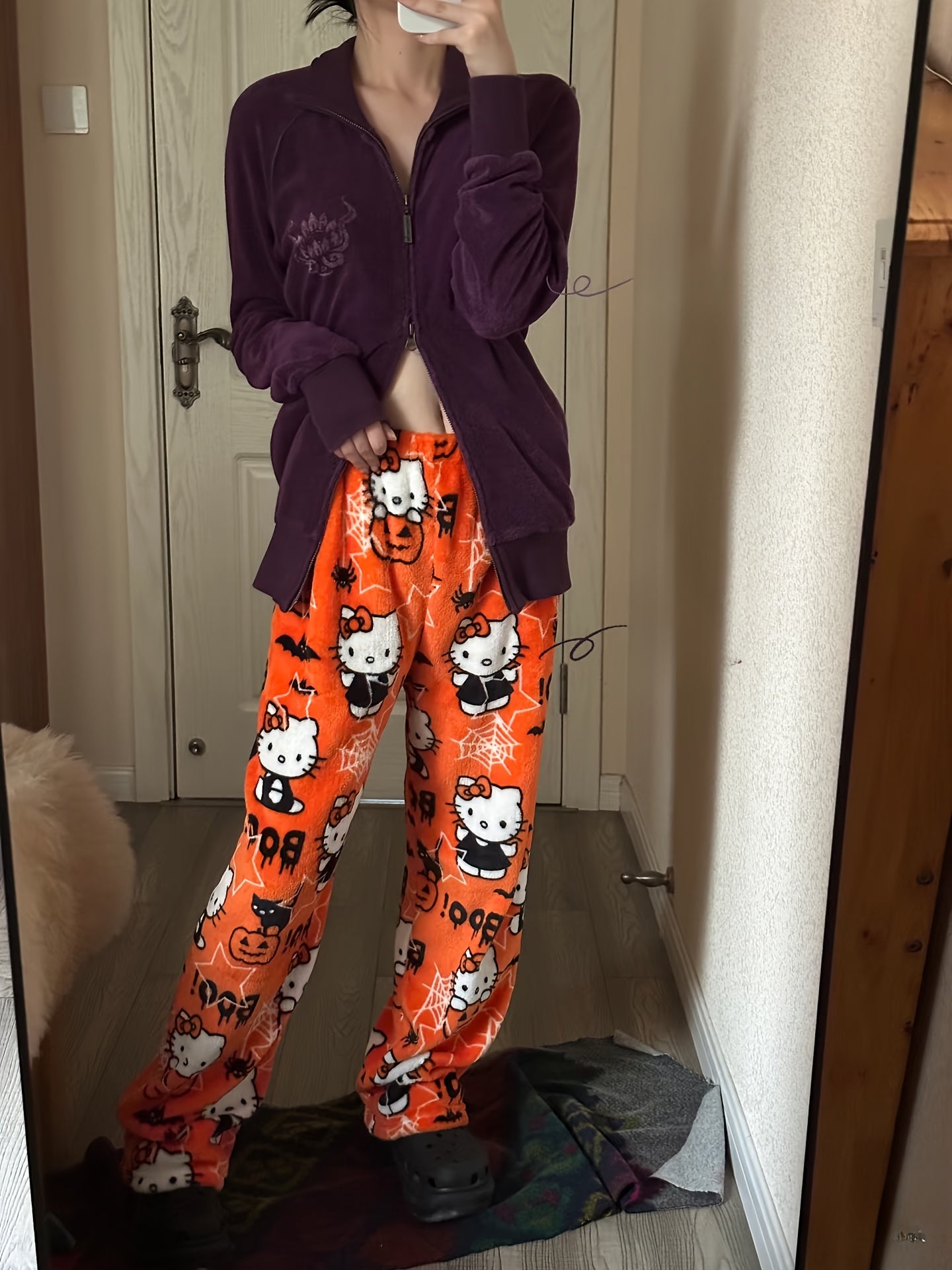 Hello Kitty Plush Pajama Pants – Cozy Cartoon Lounge Bottoms for Women&Men