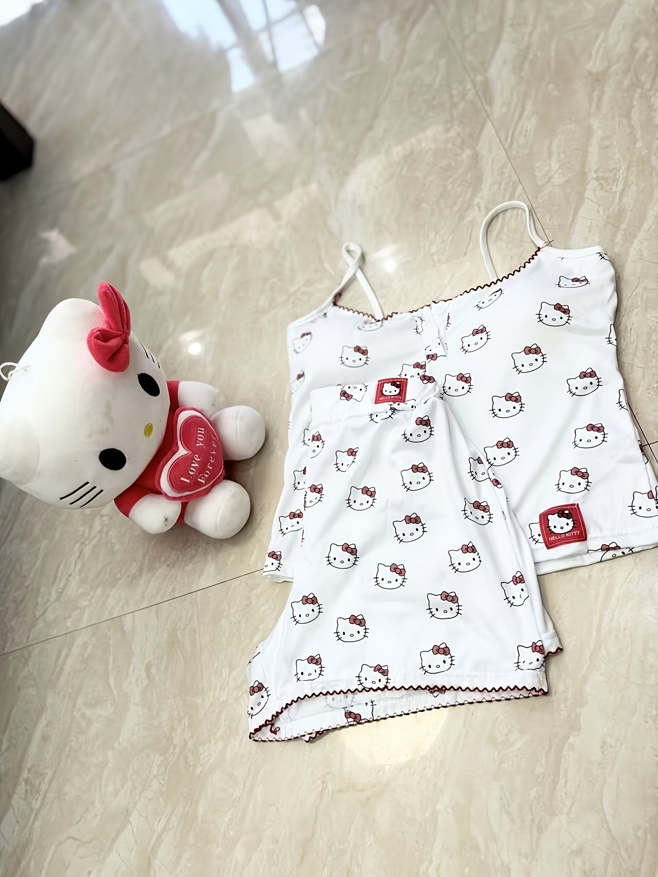 Cute Hello Kitty-Inspired Pajama Set – Kawaii Camisole & Shorts Loungewear for Women